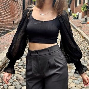 Urban Outfitters Black Puff Sleeve Crop Blouse